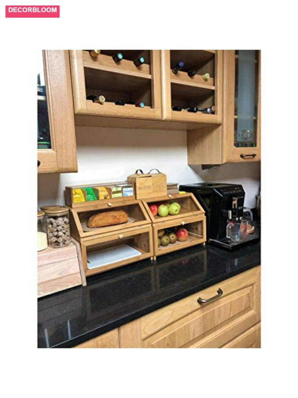 Double Layer Bamboo Bread Box with Clear Window, Large Capacity
